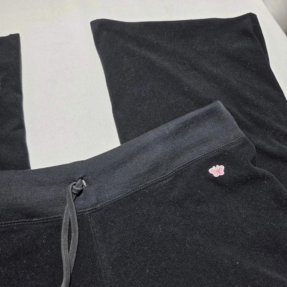 Aeropostale Black Fleece Lounge Pants‎ Butterfly Embroidery Wide Leg Small